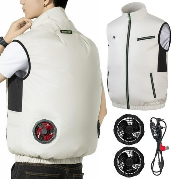 Homeyce 2025 Storm Fan Jacket, Men & WoMen's Cooling Vest, Lightweight with 2 Quiet Fans, Perfect for Outdoor Work in Scorching Heat,Beige XL