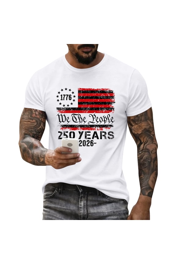 250 Anniversary Usa Shirt Men's Short Sleeve Usa Flag Print Shirts 4th Of July Independence Day T-Shirts Crew Neck Us 250th Anniversary Patriotic Shirts,White 2XL