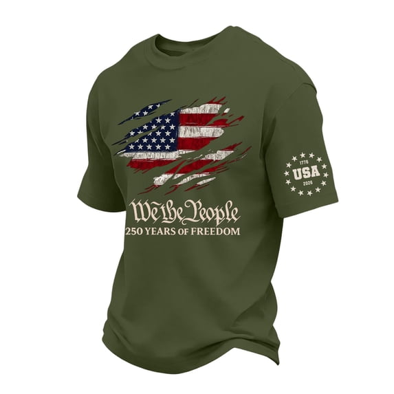 Homeyce 250 Years Of Freedom Shirt for Men Short Sleeve American Flag Graphic Shirts 4th Of July Independence Day Vintage Tshirt Crew Neck 250 Years Of Liberty Patriotic Shirts,Green 2XL