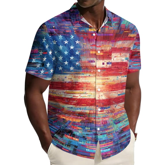 Homeyce 250th Anniversary USA Shirt for Men 4th Of July American Flag Printed Hawaiian Shirts Short Sleeve Button Down Patriotic Shirt Gifts for Independence Day Holiday Shirts,Red L