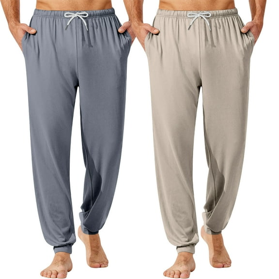 Homeyce 2PCS Mens Cotton Pajama Pants Solid Color Drawstring Pajamas Pants with Pockets Elastic Waist Sleep Lounge Pants Comfortable Casual Lightweight Soft Loose Fit Lounge Bottoms,M