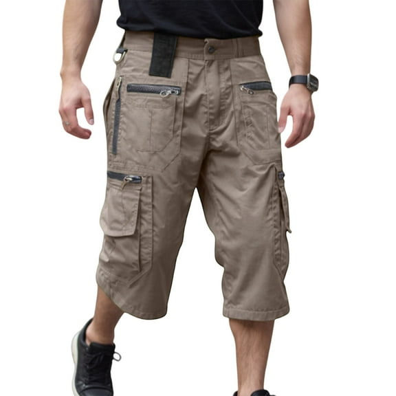 Homeyce 3/4 Outdoor Hiking Long Shorts for Men Multi-Pocket Quick-Dry Kangosport Shorts Relaxed Fit Running Hiking Below the Knee Cargo Shorts Solid Color Elastic Waist Cargo Capris Pants,Brown 2XL