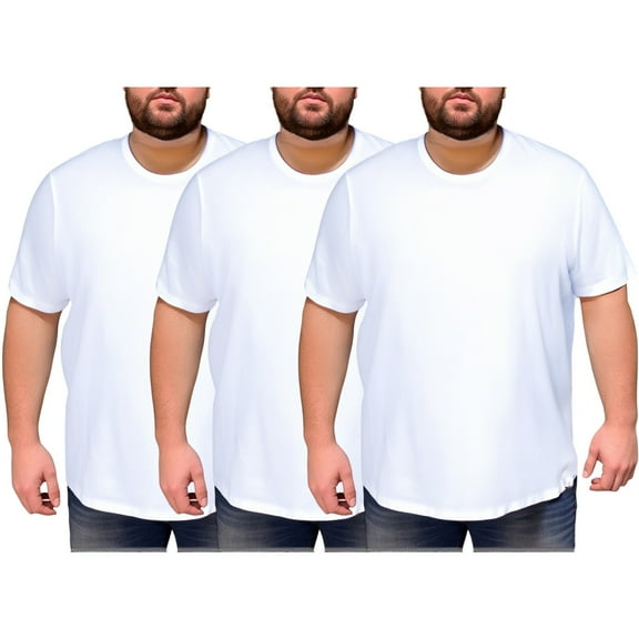 Homeyce 3PCS 5xl Mens Shirts Big and Tall Round Neck Short Sleeve Casual Tee Ultra Soft Breathable Regular Fit Classic T-Shirt Solid Color Classic Basic Tops Xl-6xl,White 5XL