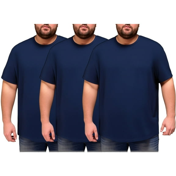 Homeyce 3PCS 5xl Shirts for Men Big and Tall Crew Neck Ultra Soft Breathable Casual Tee Short Sleeve Regular Fit Classic T-Shirt Solid Color Classic Basic Tops Xl-6xl,Dark Blue XL