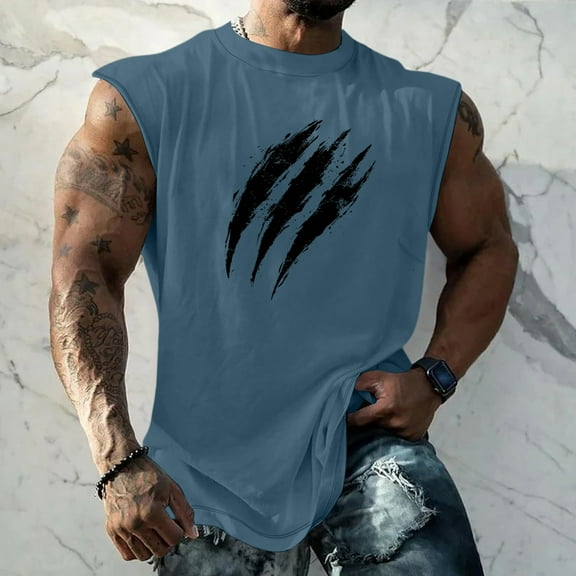 Homeyce 4th Of July Tank Top for Men Graphic American Flag Sleeveless Shirts Beach Casual Gym Muscle Tops Patriotic Cut Off Shirts for Men,Blue 2XL