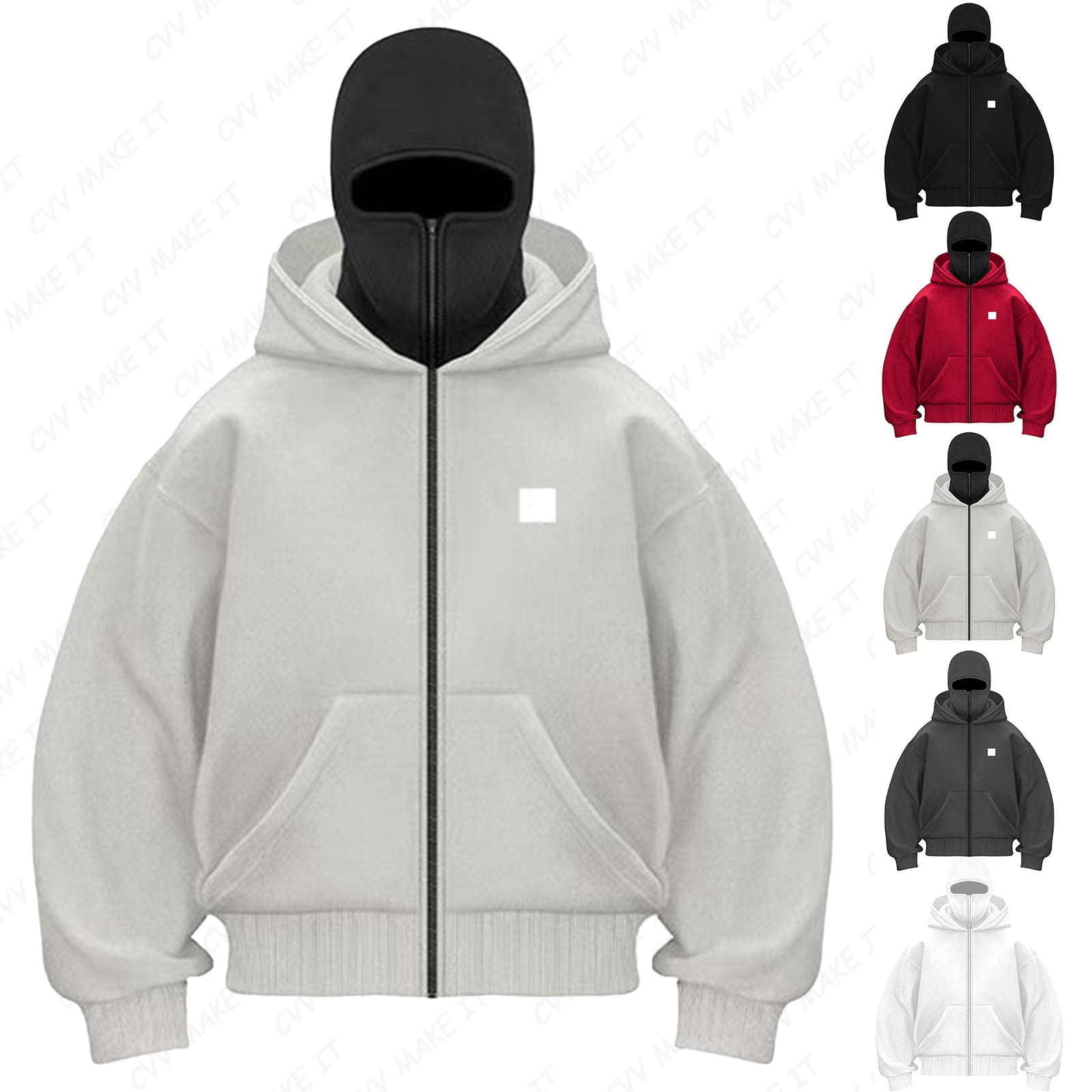THEAIRTOWN balaclava hoodie Balaclava Hoodie Zipper, Double Hooded