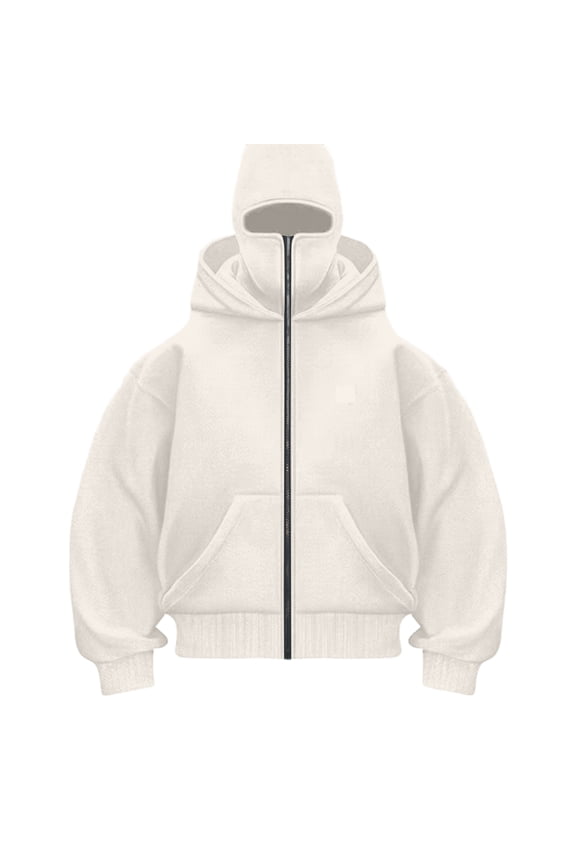 Balaclava Ninja Zipper Hoodie with Mask Zip Up Zip Jacket Ninja Double Hood Wind Resistant Jacket Hoodie with Balaclava Outdoor Athletic Hip Hop Y2k Streetwear,White L