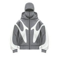 thumbnail image 1 of Homeyce Balaclava Ninja Zipper Hoodie with Mask Zip Up Zip Jacket Ninja Double Hood Wind Resistant Jacket Hoodie with Balaclava Outdoor Athletic Hip Hop Y2k Streetwear,Gray L, 1 of 6