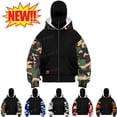 thumbnail image 1 of Homeyce Balaclava Ninja Zipper Hoodie Zip Up with Face Mask Camo Hoodies Balaclava Double Layer Hooded Transition Jacket Windproof Warm Sports Casual Bicycle Streetwear for Men and Women,Green 2XL, 1 of 6