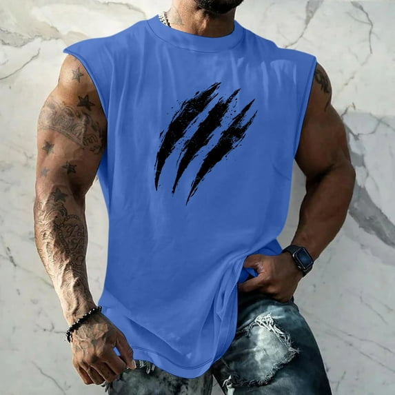 Homeyce Black Tank Top Men 4th Of July Independence Day Graphic American Flag Shirts Sleeveless Patriotic Tee Tops Gym Bodybuilding Cut Off Shirts,Blue L