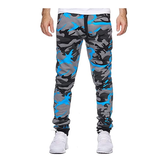 Homeyce Camo Cargo Pants Cargo Jeans for Men Casual Drawstring Sweatpants Camouflage Joggers Trouser with Pockets,Blue XL