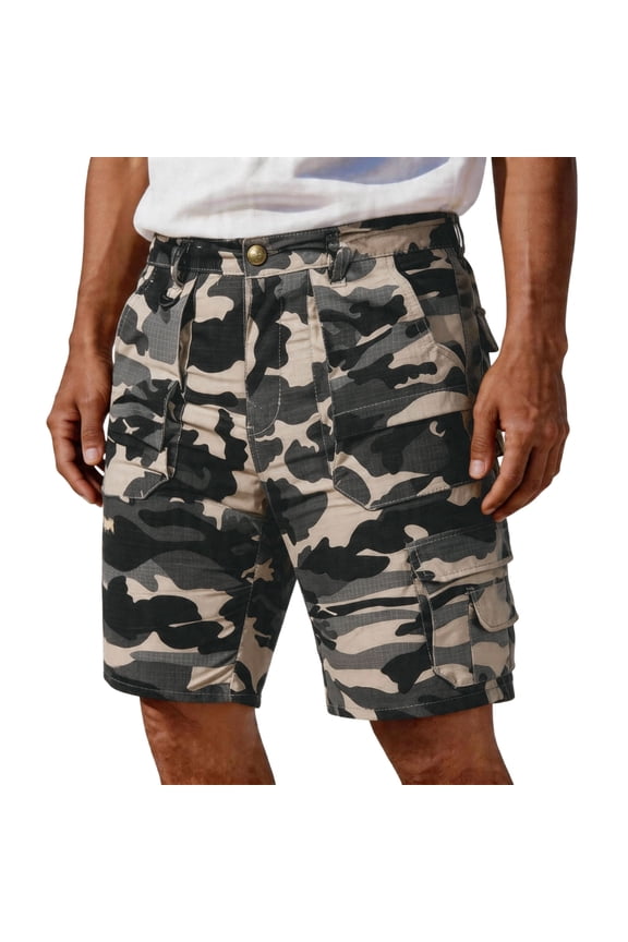 Camo Cargo Shorts for Men Elastic Waist Button Down Short Stretch Military Work Casual Lightweight Big and Tall Camo Cargo Pants Multi-Pocket Quick Dry Golf Shorts,Brown L