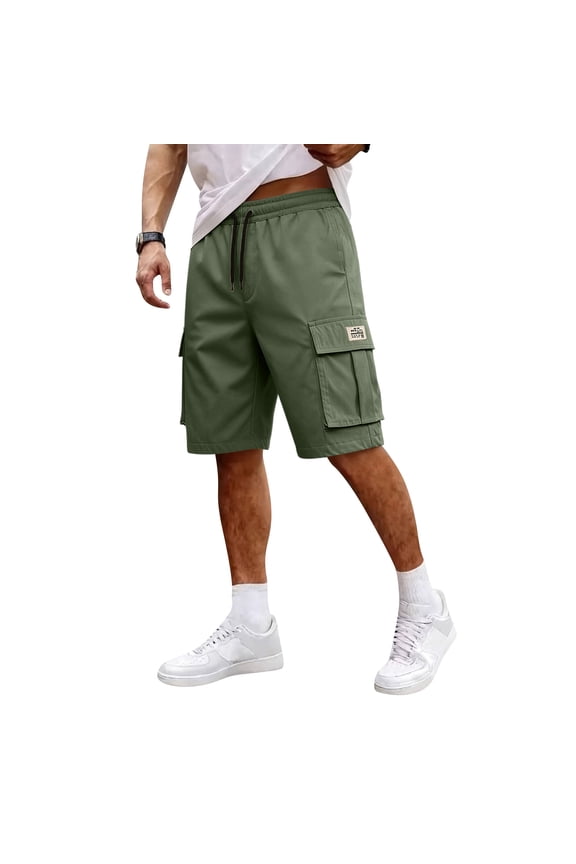 Camo Cargo Shorts for Men Multi Pockets Twill Elastic Waistband Short Drawstring Ripstop Straight Leg Cargo Short Summer Work Casual Relaxed Fit Fishing Pants,Green S
