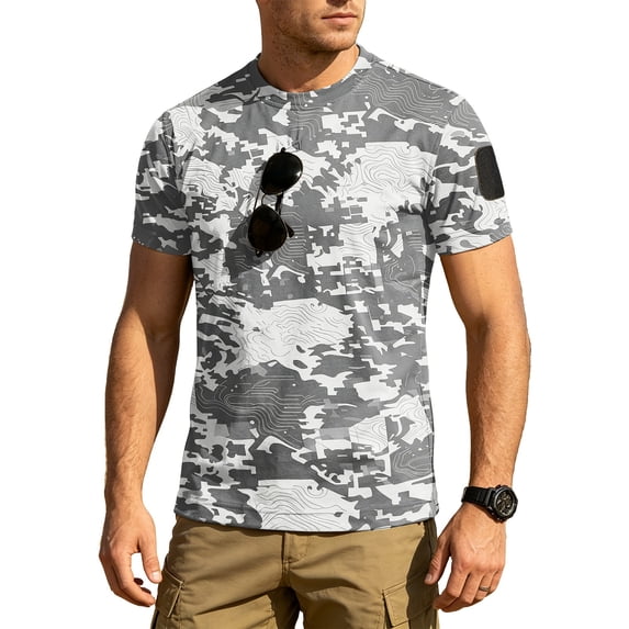 Homeyce Camo Shirts for Men Short Sleeve Graphic Camo Shirt Summer Lightweight Camouflage T-Shirt Crew Neck Top Pullover,Gray S