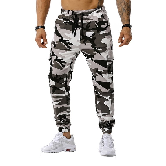 Homeyce Camo Sweatpants for Men Camouflage Sweatpants with Pockets Straight Leg Camo Print Cargo Sweatpant Drawstring Lightweight Baggy Gym Joggers Trouser,Gray S