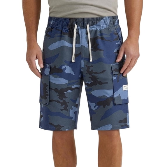 Homeyce Camouflage Cargo Shorts for Men with Multi Pockets Elastic Waist Short Drawstring Ripstop Straight Leg Camo Cargo Shorts Loose Fit Hiking Outdoor Lightweight Work Outfit,Blue M