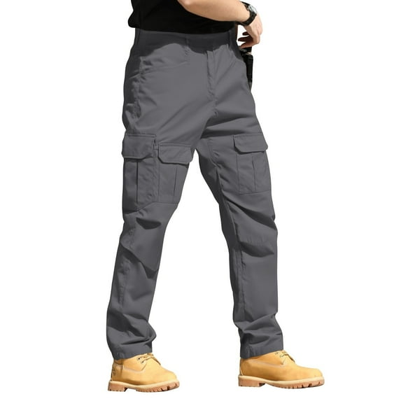 Homeyce Cargo Pants for Men Durable Ripstop Elastic Waist Cargo Pants Breathable Waterproof Military Hiking Pants Construction Carpenter Quick Dry Pants with Multi Pockets,Gray L