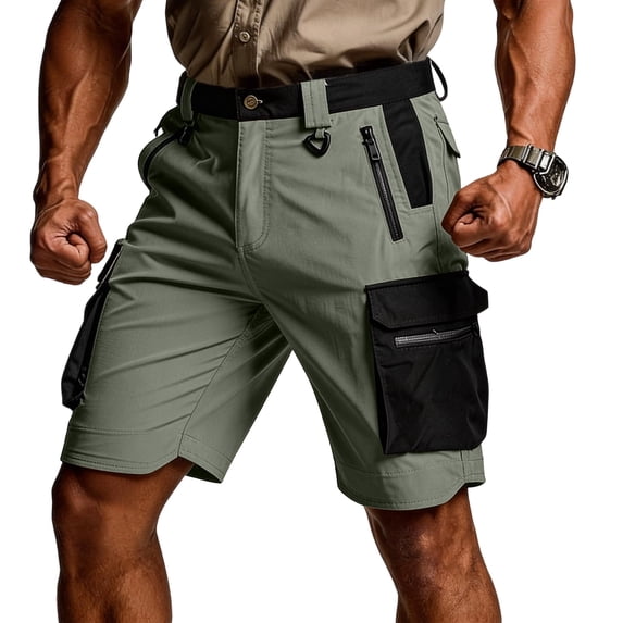 Homeyce Cargo Short for Men Elastic Waist Drawstring Short Stretch Military Work Casual Lightweight Big & Tall Camo Cargo Pants Multi Pockets Twill Quick Dry Golf Shorts,Green XL