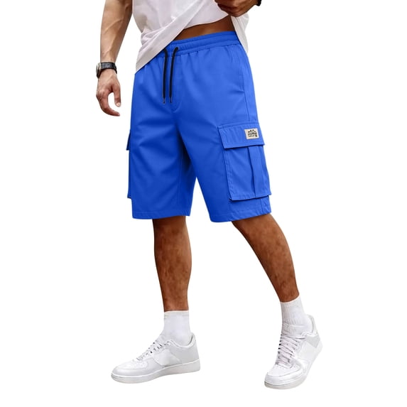 Homeyce Cargo Short for Men Elastic Waistband Drawstring Shorts Pants Summer Work Casual Relaxed Fit Fishing Big and Tall Camo Cargo Short with Multi-Pocket Quick Dry Joggers,Blue M