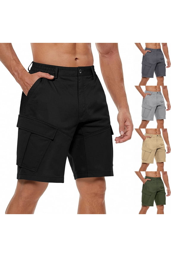 Cargo Short for Men with Multi-Pocket Elastic Waistband Short Pants Button Down Ripstop Straight Leg Camo Cargo Short Military Outdoor Breathable Hiking Fishing Pants,Black 3XL