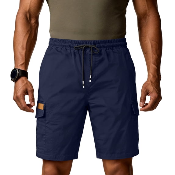 Homeyce Cargo Short for Men Multi Pocket Elastic Waistband Short Pants Drawstring Ripstop Straight Leg Cargo Shorts Casual Relaxed Fit Wild Outdoor Work Golf Shorts,Blue 2XL