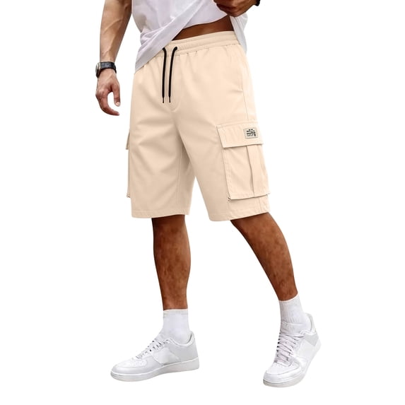 Homeyce Cargo Short for Men with Multi Pockets Elastic Waist Short Pants Drawstring Ripstop Straight Leg Cargo Short Relaxed Fit Outdoor Hiking Camo Stretch Outfit,Brown M
