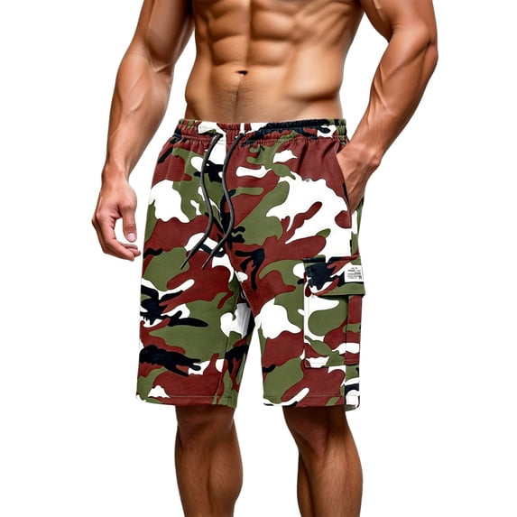 Homeyce Cargo Short for Men Multi Pockets Twill Elastic Waistband Shorts Pants Drawstring Ripstop Straight Leg Camouflage Cargo Shorts Stretch Military Work Casual Lightweight Outfit,Green 2XL