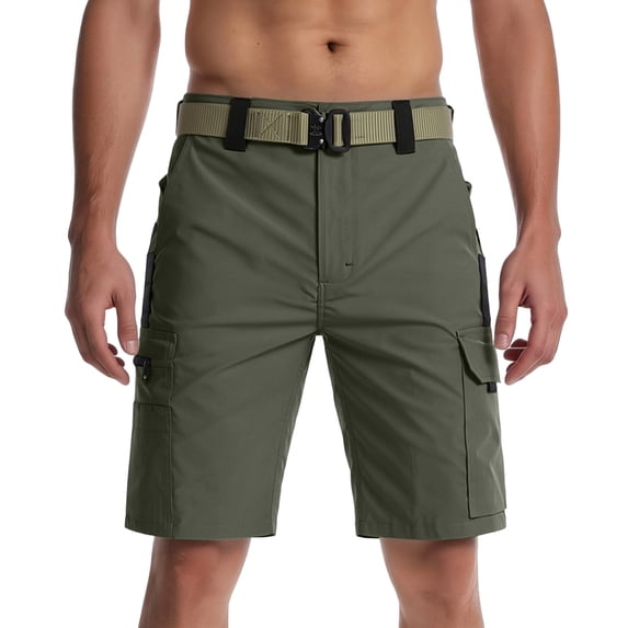Homeyce Cargo Shorts for Men with Multi Pockets Elastic Waist Short Drawstring Ripstop Straight Leg Camouflage Cargo Shorts Stretch Military Work Casual Lightweight Pants,Green L