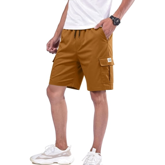 Homeyce Cargo Shorts for Men with Multi Pockets Elastic Waistband Short Drawstring Ripstop Straight Leg Camo Cargo Pants Outdoor Casual Workout Lightweight Golf Shorts,Brown M