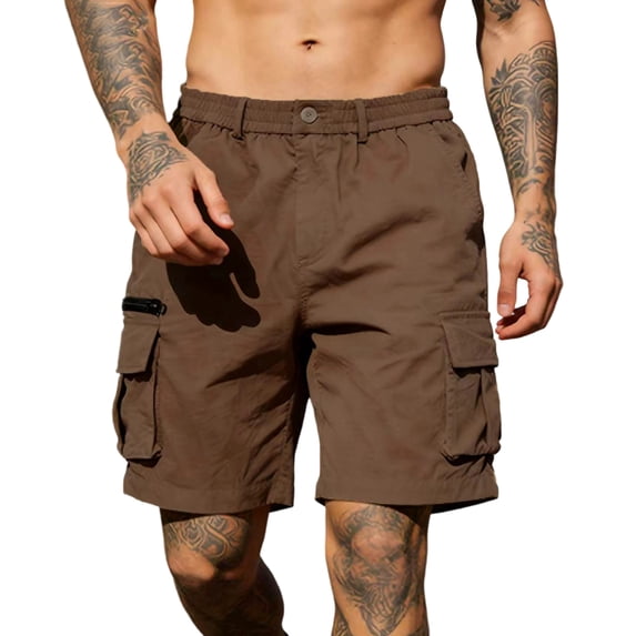 Homeyce Cargo Shorts for Men Multi Pockets Twill Elastic Waist Shorts Drawstring Ripstop Straight Leg Cargo Short Summer Outdoor Work Casual Lightweight Outfit,Brown XL