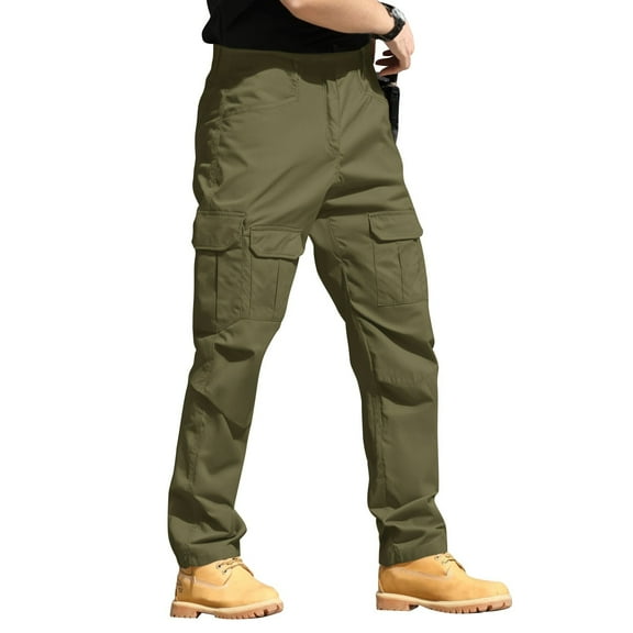 Homeyce Cargo Work Pants for Men Durable Ripstop Elastic Waist Military Pants Breathable Waterproof Construction Pants Relaxed Fit Stretch Quick Dry Pants with Multi Pockets,Deep Green L