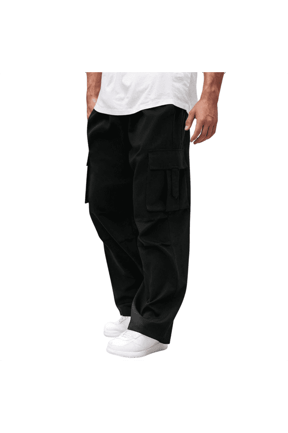 Cargo Work Pants for Men Water Resistant Durable Ripstop Pants Elastic Waist Breathable Military Hiking Pants with Multi Pockets Work Outdoor Athletic Joggers,Black L