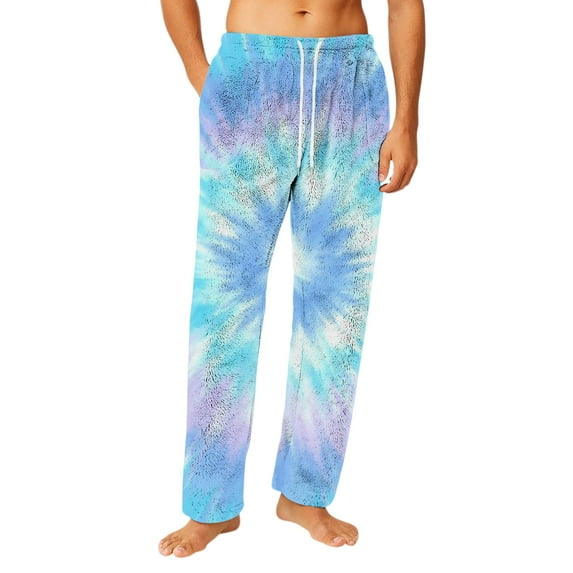 Homeyce Christmas Pajama Pants for Men Flannel Fleece Tie Dye Gradient Sleepwear Fluffy Soft Warm Relaxed Fit Sleep Pants with Pockets Adjustable Drawstring Pajama Bottoms,Blue L