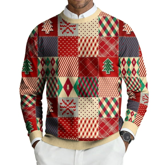 Homeyce Christmas Sweater for Men Long Sleeve Crew Neck Sweaters Colorful and Funny Casual Loose Fit Ugly Pullover Tops Soft Knitted Christmas Pattern Xmas Pullover Tops,Pink 2XL
