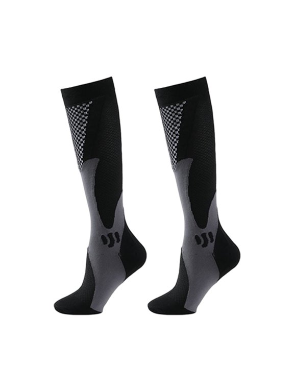 Compression Socks Men Knee High Socks for Men Flexible Graduated Support Socks for Running Long‑Distance Travel Office Commute Sports Wear,Black S