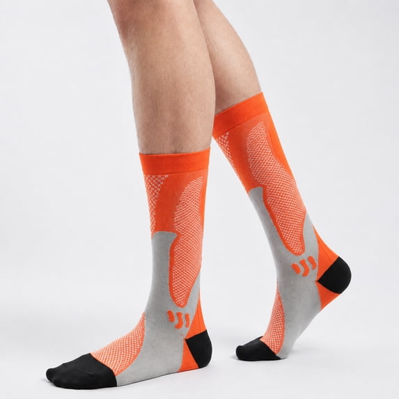Homeyce Compression Socks Men Knee High Socks for Men Graduated Support Athletic Socks for Running Office Work Outdoor Hiking Flight Casual Wear,Saffron S