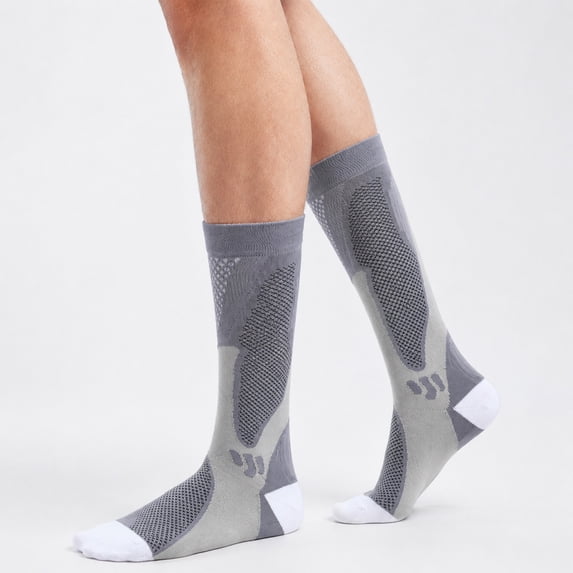 Homeyce Compression Socks for Men Knee High Socks for Men Moisture Wicking Athletic Socks for Hiking Gym Travel Outdoor Sports Casual Wear,Gray 2XL
