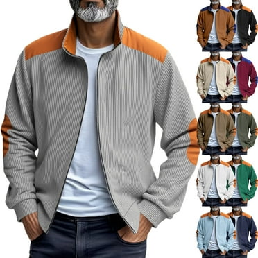 Homeyce Corduroy Jacket for Men Full Zip Up Stand Collar Jackets Color Block Patchwork Long Sleeve Shirt Jacket Fall Casual Lightweight Outerwear,Earthy Yellow 2XL