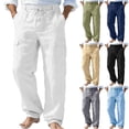 thumbnail image 1 of Homeyce Cotton Linen Pants for Men Elastic Drawstring Waist Straight-Legs Pants with Pockets Linen Long Pants Breathable Casual Summer Beach Lightweight Sweatpants,Green 3XL, 1 of 5