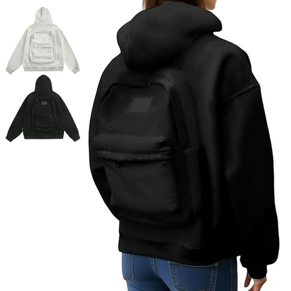 Homeyce Creative Hoodie with Backpack for Men Zipper Backpack with Pockets Hoodie Long Sleeve Casual Comfort Sweatshirt Lightweight Streetwear Cardigan,Black S