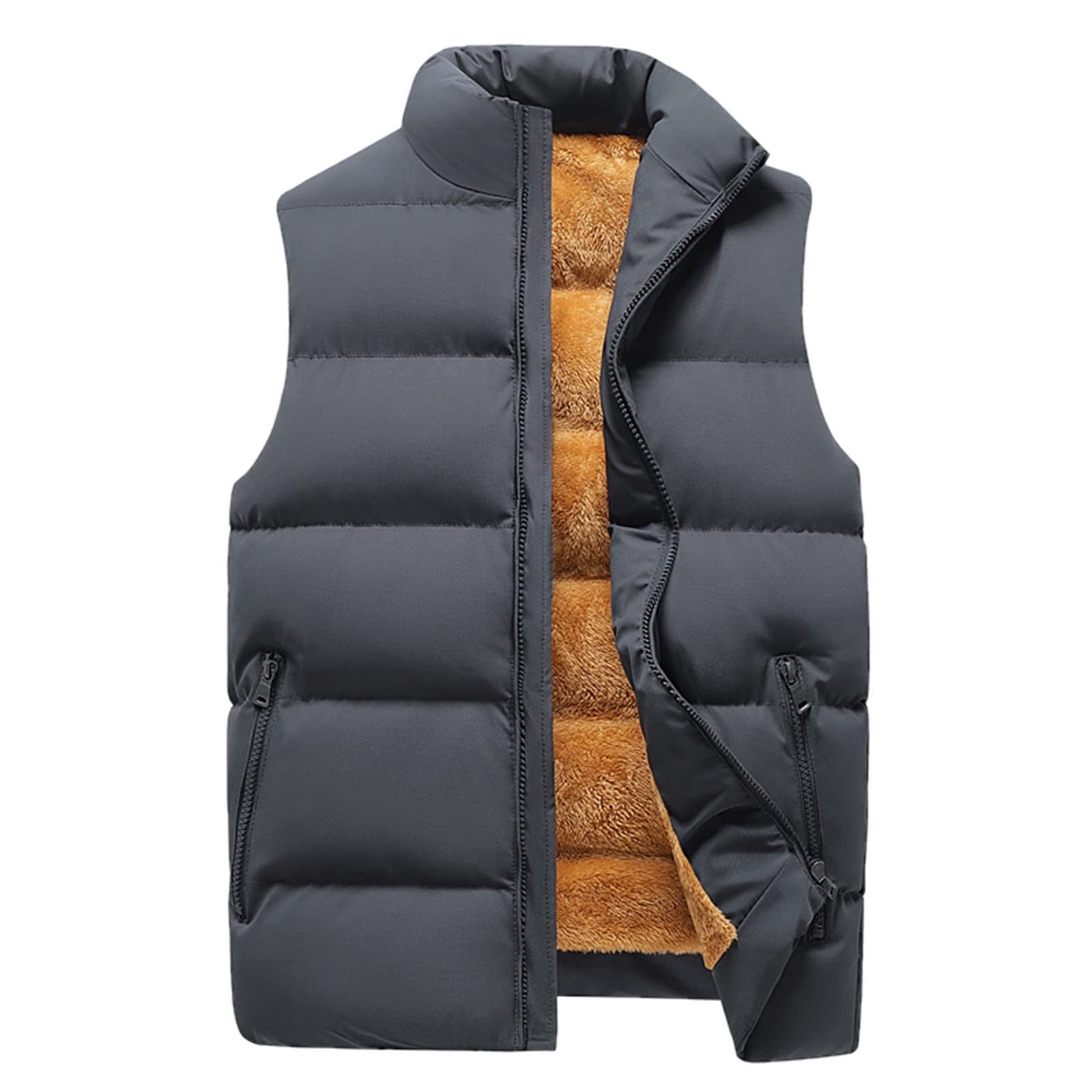 Homeyce Dark Gray Puffer Vest for Men Quilted Sleeveless Vests Stand Collar Solid Color Down Jacket Big & Tall Winter Casual Puffy Zipper Outerwear for Running Golf Outdoor,Gray 3XL