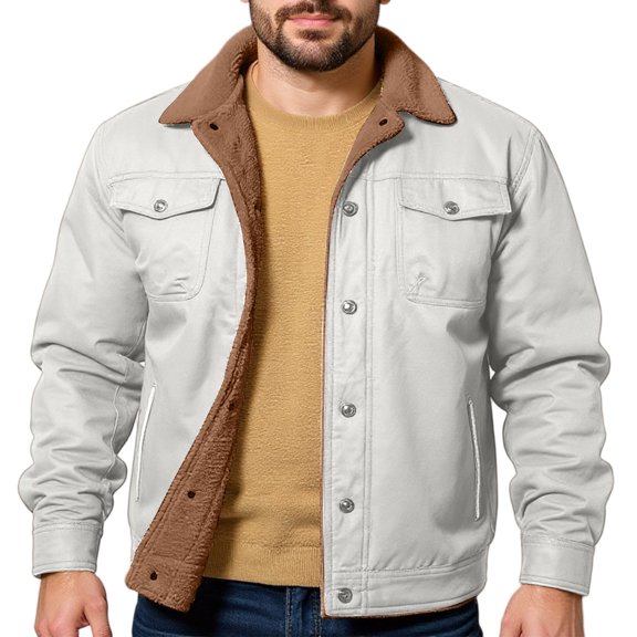 Homeyce Flannel Jacket for Men Long Sleeve Button Down Coats Fleece Lapel Heavyweight Thick Jackets with Multi Pockets Comfort Winter Warm Cozy Shirts,Beige M