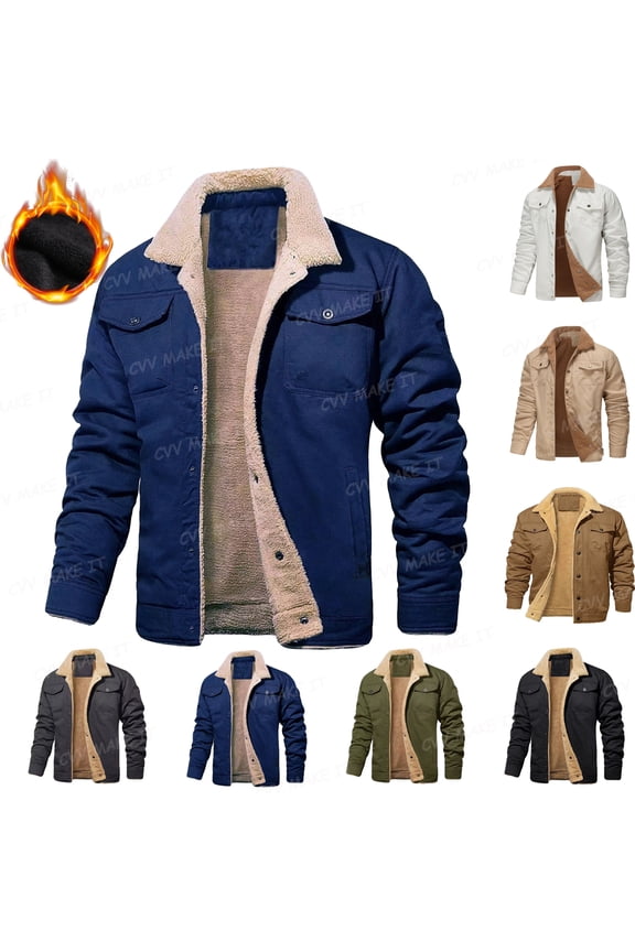 Flannel Shirt Jacket for Men Long Sleeve Button Down Sweater Coat Fleece Lined Lapel Heavy Weight Thick Jacket with Multi Pockets Casual Warm Winter Softshell,Blue S