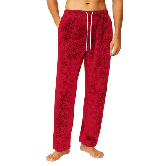 Homeyce Fleece Pajama Pants for Men Solid Color Drawstring Sleepwear with Pockets Soft Sleep Comfy Jogger Baggy Sleepwear Pjs Flannel Fleece Sleep & Lounge Pants,Red L