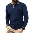 thumbnail image 1 of Homeyce Golf Polo Shirts for Men Contrast Collared Long Sleeve Polo Shirts Button Down Solid Color Polo Sweatshirt Work Fashion Casual Classic Golf T Shirt,Navy 2XL, 1 of 3
