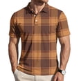 thumbnail image 1 of Homeyce Golf Polo Shirts for Men Collar Short Sleeve Shirts Button Fashionable Business Athletic Casual Polo Sweatshirt Plaid Golf Shirts,Brown L, 1 of 5