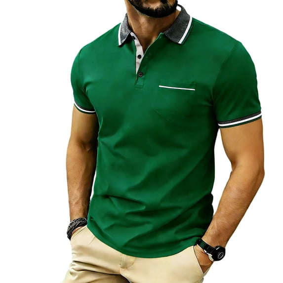 Homeyce Golf Polo Shirts for Men Collared Short Sleeve Shirts Button Casual Basic Lightweight Polo Sweater Solid Color Golf Shirts,Green 3XL