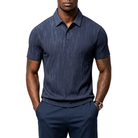 Homeyce Golf Polos for Men Short Sleeve Contrast Collared Polo Shirts Button Fashionable Business Athletic Casual Polo Sweater Solid Color Golf T Shirt,Blue S