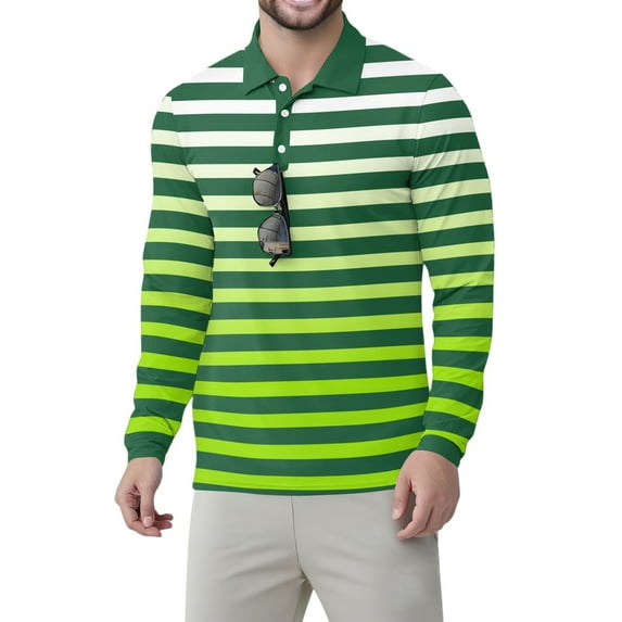 Homeyce Golf Shirts for Men Long Sleeve Collared Shirt Casual Stylish Dry Fit Performance Button Down Golf Polo Shirt Floral Print Quick Dry Pullover,Green L