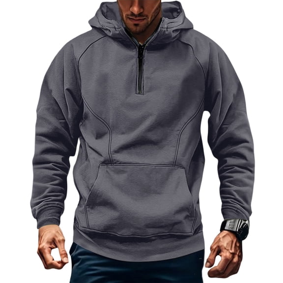 Homeyce Half Zip Hoodie for Men Long Sleeve Hoodies with Pockets 2025 Winter Fall Casual Hooded Sweatshirt Drop Shoulder 1/4 Zip Sweatshirts,Gray M